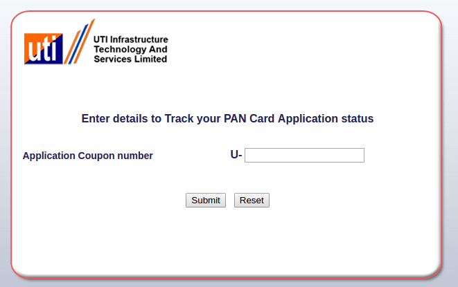 UTI Pan Card Status Online
